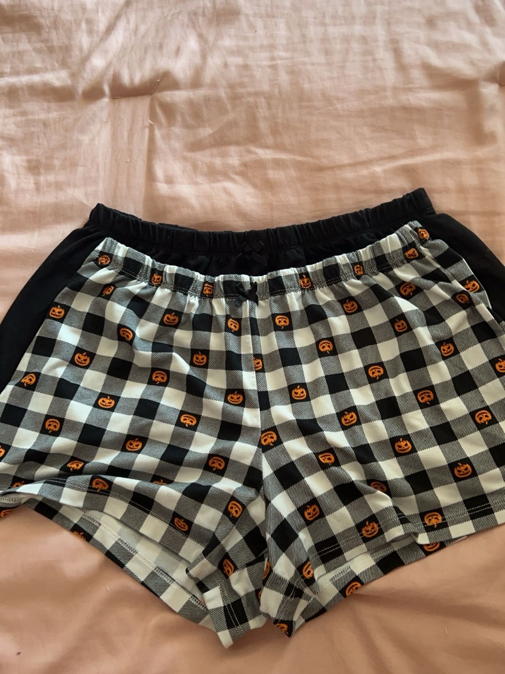 2 Piece Black, And Black & White Gingham Pumpkin-Print Sleep Shorts